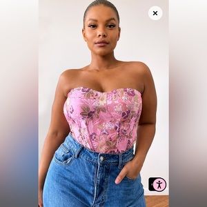 Plus Pink Floral Print Satin Corset